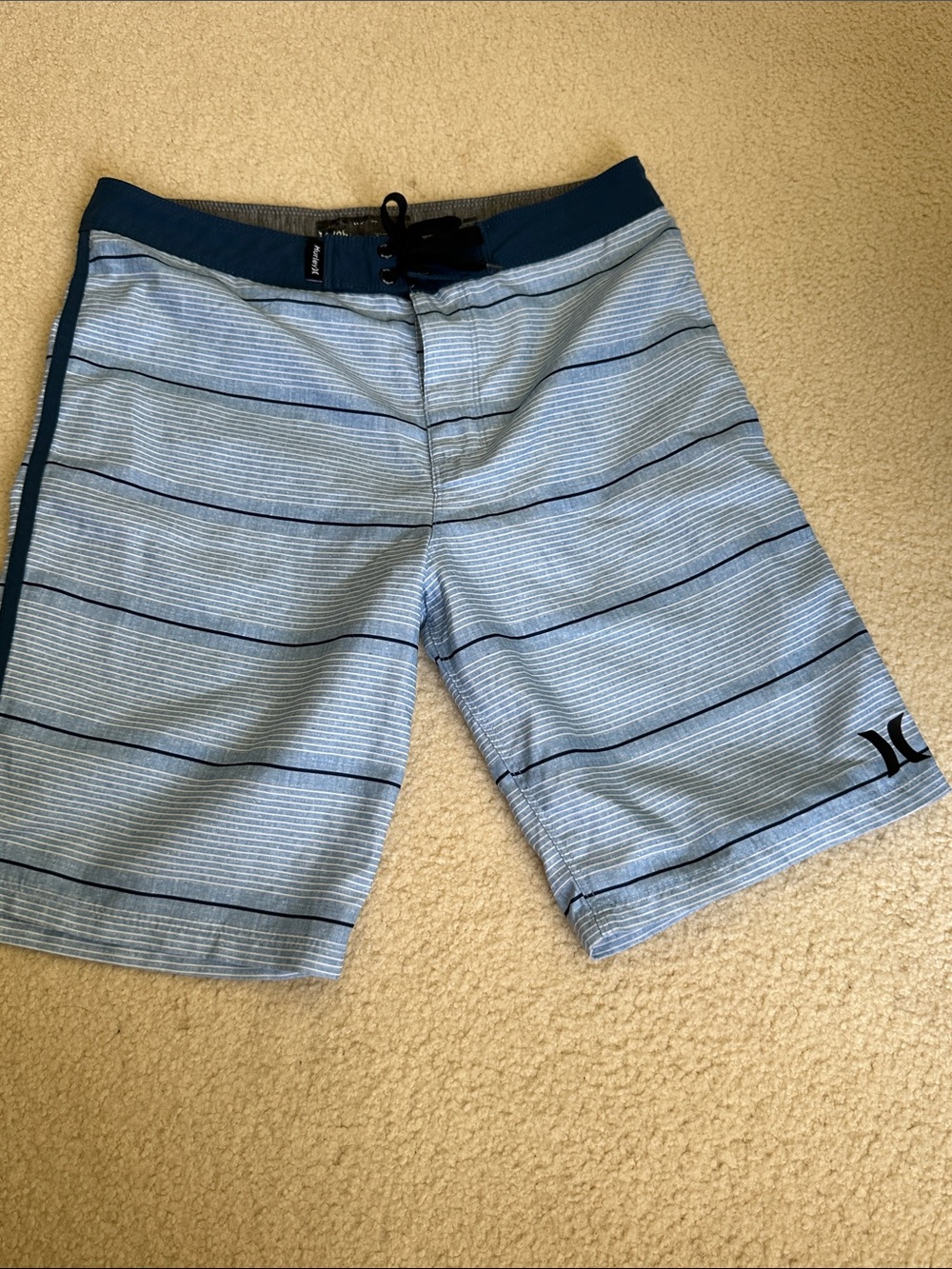 Hurley Light Blue and Navy Striped Board Shorts